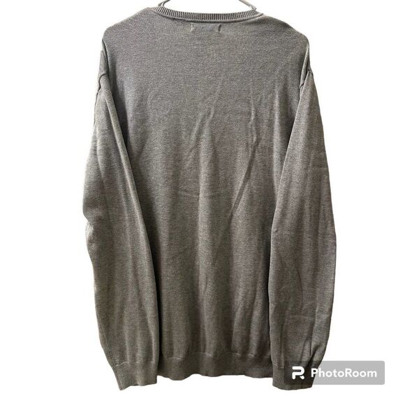 Clairborne Men's L Gray/White Argyle Navy V-Neck Lightweight Sweater 100% Cotton - Picture 2 of 3